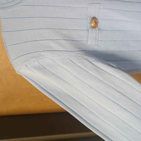 NWT Endless Rose Blue Structured Knit Jacket Gold Buttons L - Picture 5 of 13